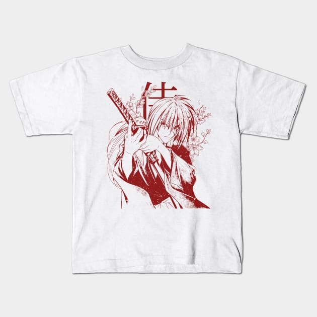 Samurai under sakura Kids T-Shirt by stingi